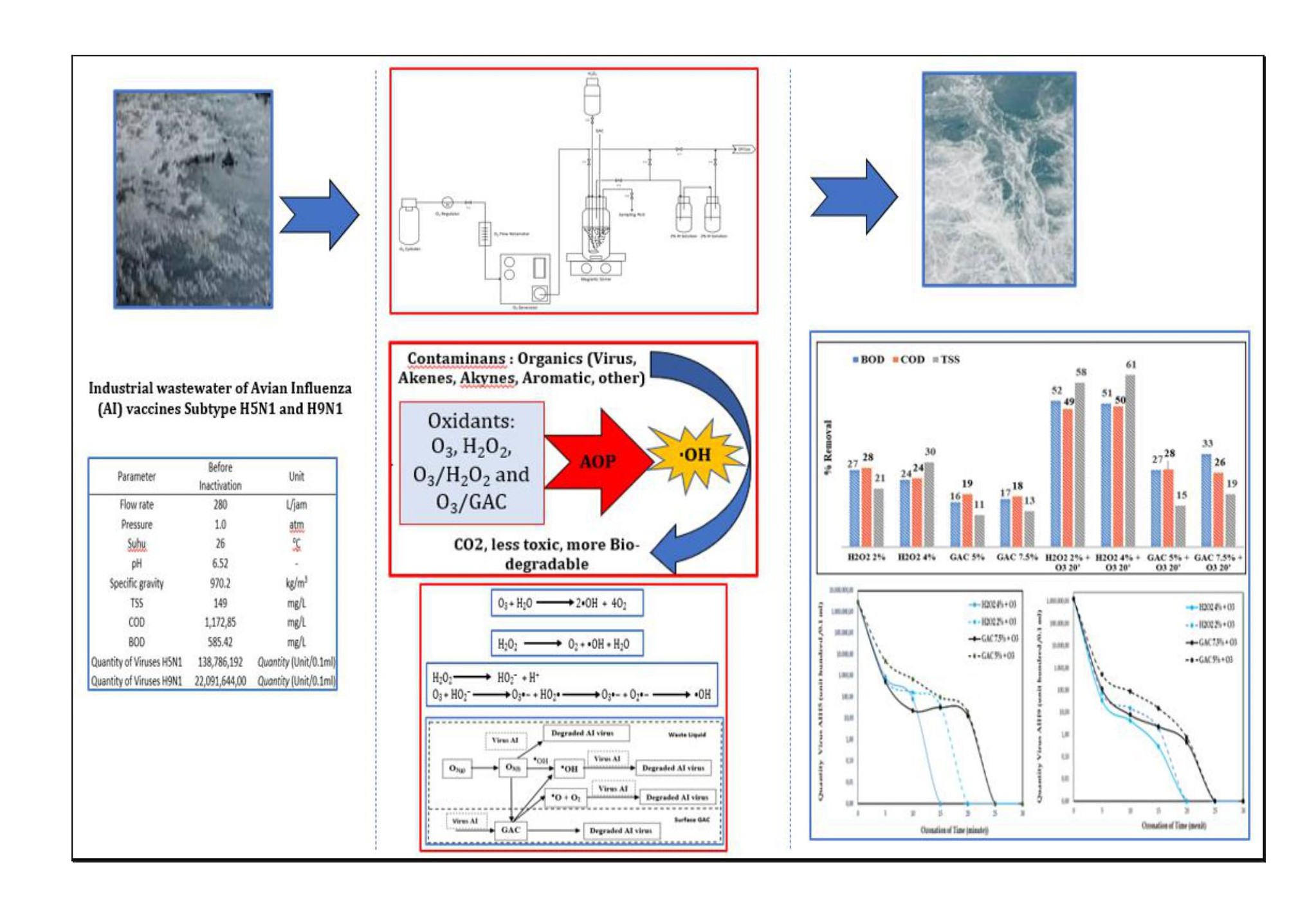 Inactivation of Avian Influenza Virus of Subtype H5N1 and H9N1 in The Vaccine Industrial Wastewater Treatment with an Advanced Oxidation Process Base on Ozone